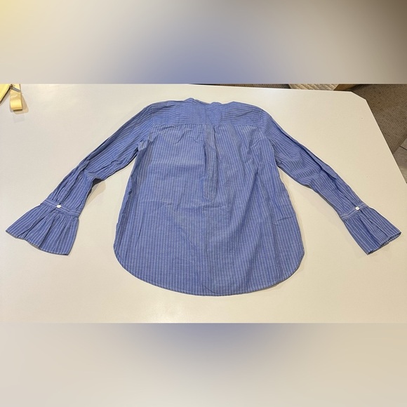 Loft Blue Striped Blouse with Floral Embroidery Size Small - Picture 2 of 5
